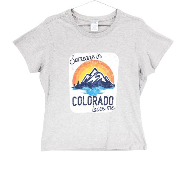Port and Company T Shirt Womens Size XL Gray Someone in Colorado Loves Me Print - Picture 1 of 6